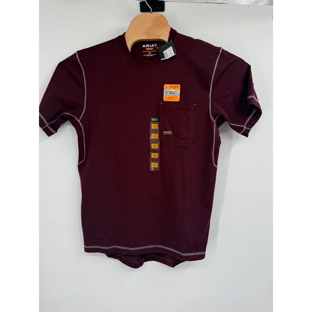 Ariat® Men's‎ Rebar Workman Vent Malbec Short Sleeve T-Shirts NWT Sz S